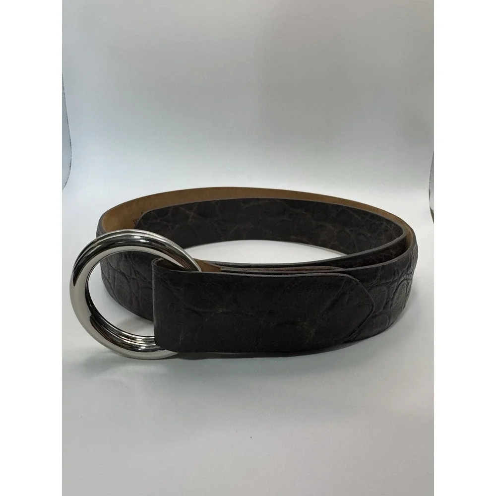 W Kleinberg‎ Brown Embossed Custom Leather Belt Belt Sz 34 NWOT Loop Buckle Lux